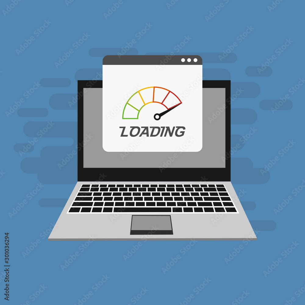 Laptop with speed test on the screen on Website or Mobile Application Vector Concept seo and Digital marketing Laptop with speed test on the screen on Website or Mobile Application Vector Concept seo and Digital marketing