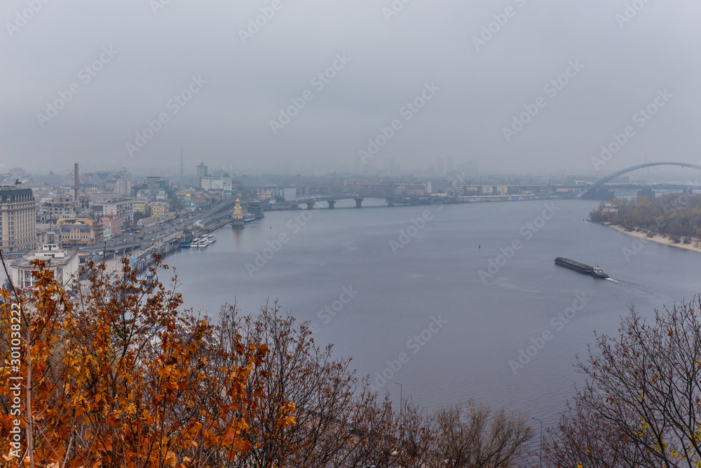 Pedestrian-bicycle bridge over Vladimirsky descent 27 10 2019. Kiev. Ukraine.