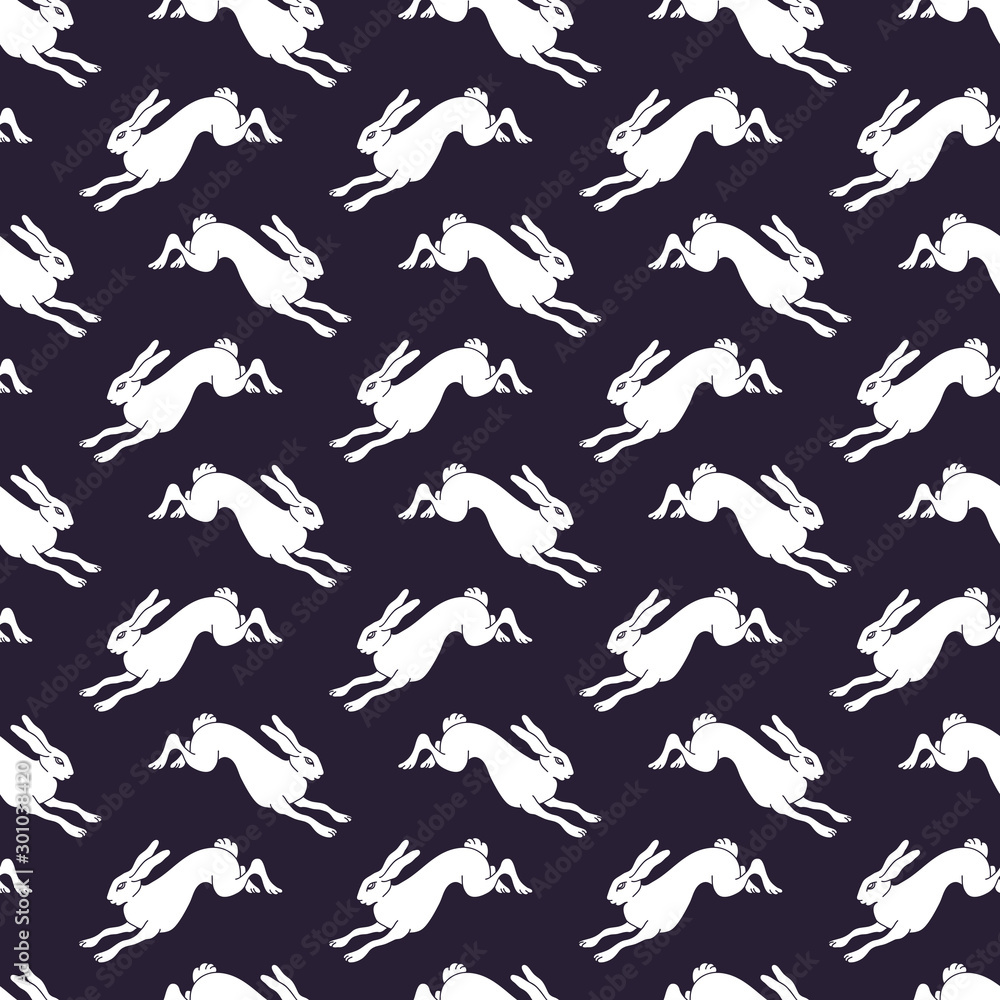 Fototapeta premium rabbit seamless doodle pattern, vector illustration