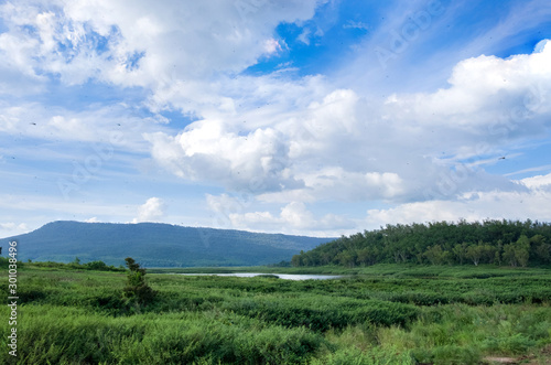 Mountain landscape, lake and mountain range, large panorama,Thailand 005