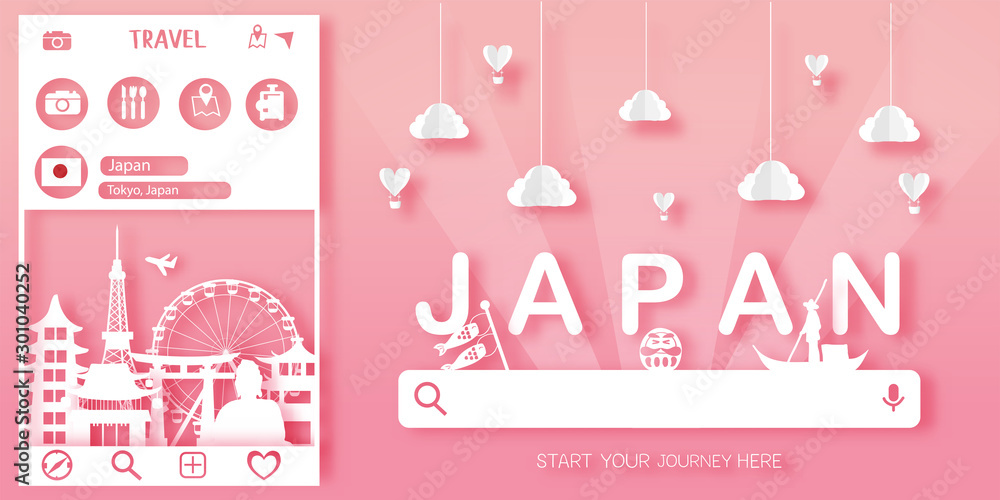Tokyo, Japan Travel postcard , poster, tour advertising of world famous landmarks in paper cut style. Tokyo, Japan Travel postcard , poster, tour advertising of world famous landmarks in paper cut style.