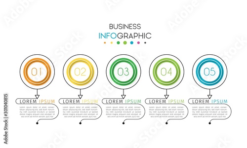 Vector infographic design template with 5 options or steps. Can be used for process diagram, workflow layout, info graph, annual report, flow chart.