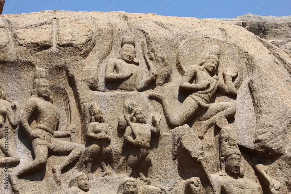 Arjuna's Penance, Bas-relief carving, Mamallapuram, Tamil Nadu, India