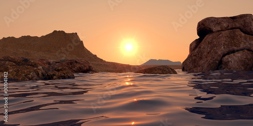Water on Mars like Planet extremely detailed and realistic high resolution 3d illustration of martian landscape