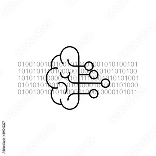 Concept of Artificial Intelligence AI and machine learning. Outline thin line flat illustration. Isolated on white background. 