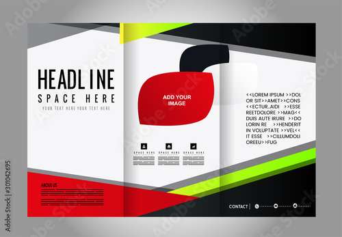 Vector empty tri-fold brochure print template design, trifold bright booklet or flyer