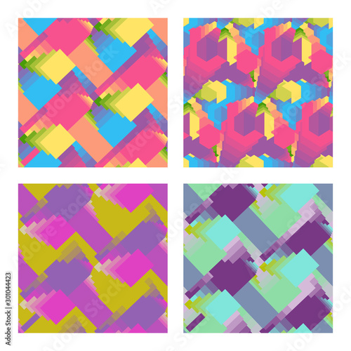Set of colorful simple geometric seamless patterns