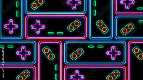 Obraz na płótnie Retro Sci-Fi Background. Neon sign of Game Controller of the 80`s. Futuristic design in the style of the 1980`s. Concept of gaming w salonie