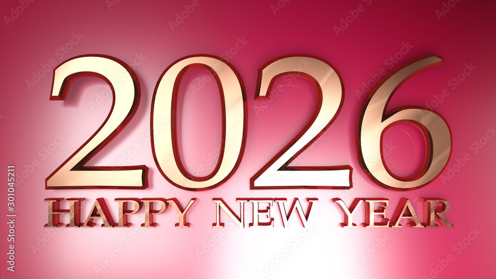 2026 Happy New Year copper write on red background - 3D rendering illustration 2026 Happy New Year copper write on red background - 3D rendering illustration