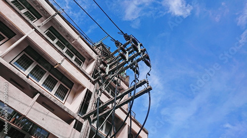 Building Street unban and pole electric cable 