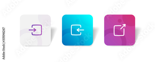 Log in / out and share button round icon in outline and solid style with colorful smooth gradient background, suitable for mobile and web UI, app button, infographic, etc
