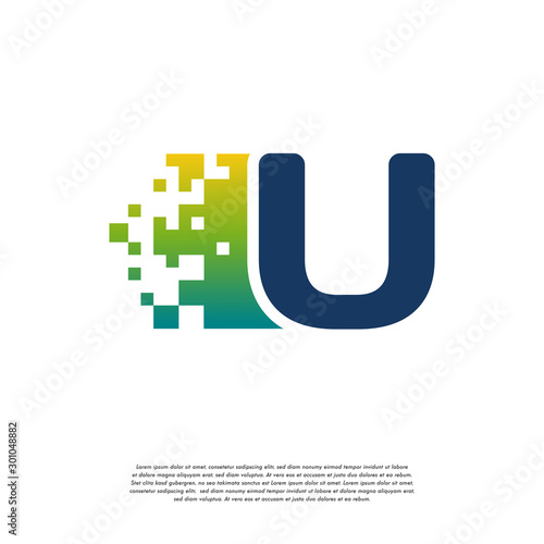 U initial Tech logo vector, Cool Initial Pixel logo template vector