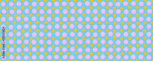 Seamless blue pink yellow polka dots pattern cloth fabric texture background