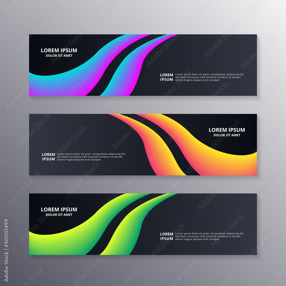 Fototapeta premium Business Banner Template, Layout Dark Background Design, Corporate Geometric web header or footer in gradient wave color