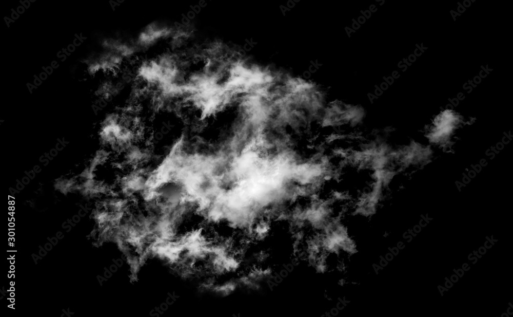 Obraz premium White cloud isolated on black background,Textured smoke,brush effect