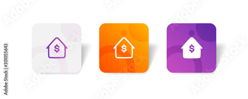 banki building round icon in outline and solid style with colorful smooth gradient background, suitable for mobile and web UI, app button, infographic, etc