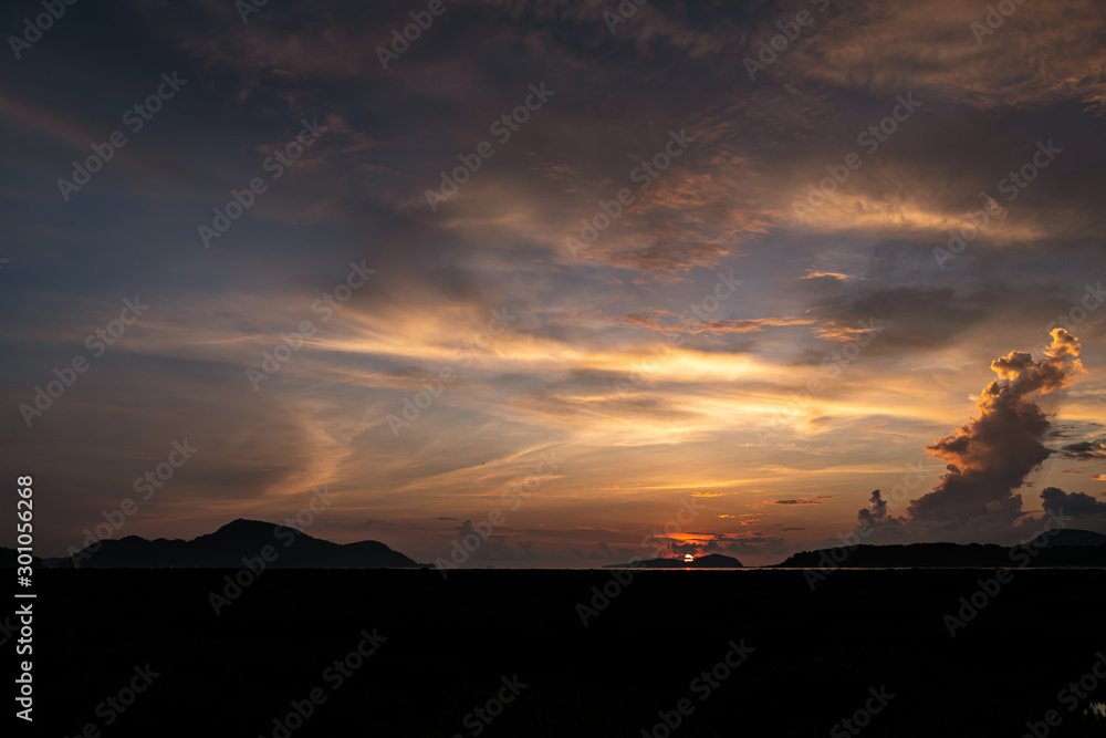 Beautiful sky with the clouds on sunset or sunrise , Abstract background in the in nature background concept.