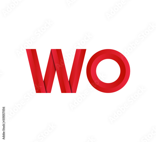 Initial two letter red 3D logo vector WO
