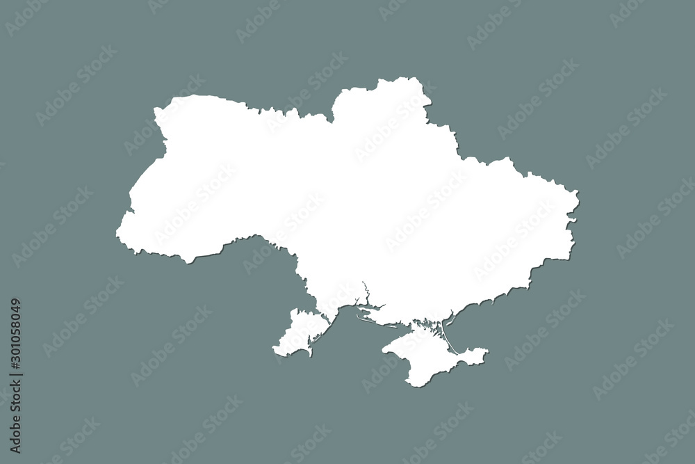 Ukraine vector map with integrated land area using white color on dark background illustration