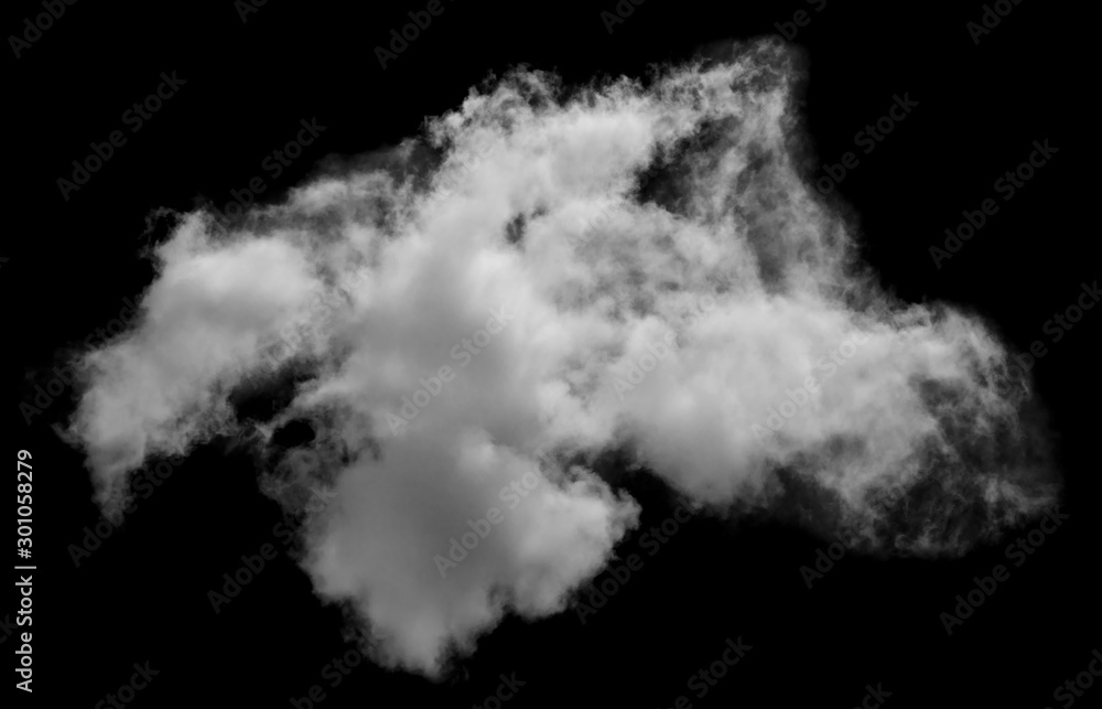 White cloud isolated on black background,Textured smoke,brush effect