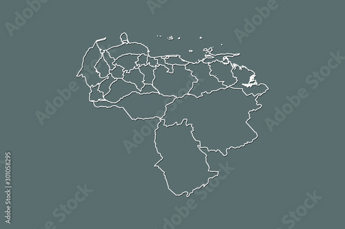 Venezuela vector map with border lines of regions using gray color on dark background illustration
