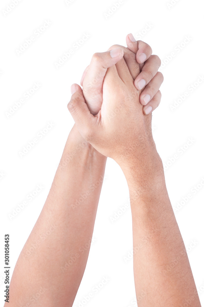 Closeup hand of person touching hand healthy skin concept on white background. Closeup hand of person touching hand healthy skin concept on white background.