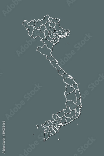 Vietnam vector map with border lines of regions using gray color on dark background illustration
