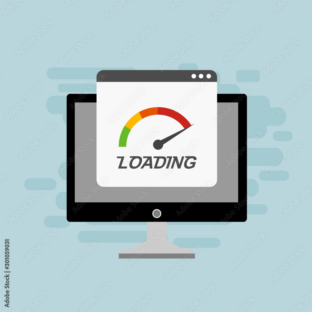 laptop with Speedometer Internet Speed icon. Website speed loading time. Vector illustration for web banner, business presentation, advertising material laptop with Speedometer Internet Speed icon. Website speed loading time. Vector illustration for web banner, business presentation, advertising material
