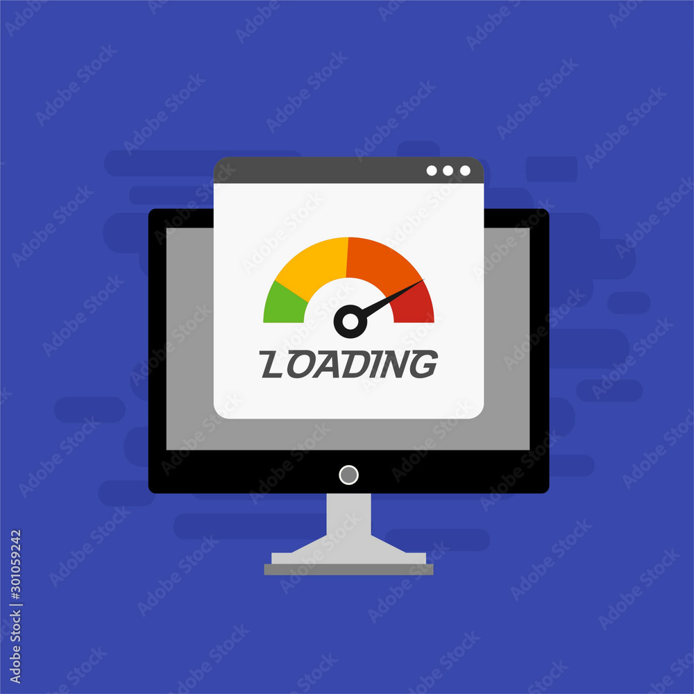 laptop with Speedometer Internet Speed icon. Website speed loading time. Vector illustration for web banner, business presentation, advertising material laptop with Speedometer Internet Speed icon. Website speed loading time. Vector illustration for web banner, business presentation, advertising material