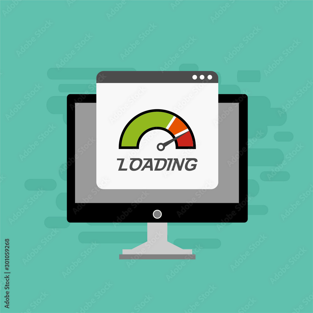 laptop with Speedometer Internet Speed icon. Website speed loading time. Vector illustration for web banner, business presentation, advertising material laptop with Speedometer Internet Speed icon. Website speed loading time. Vector illustration for web banner, business presentation, advertising material