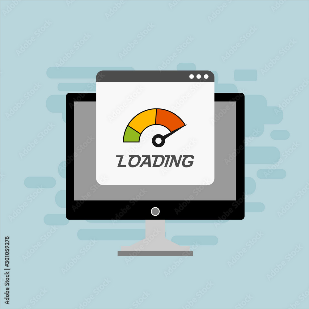 laptop with Speedometer Internet Speed icon. Website speed loading time. Vector illustration for web banner, business presentation, advertising material laptop with Speedometer Internet Speed icon. Website speed loading time. Vector illustration for web banner, business presentation, advertising material
