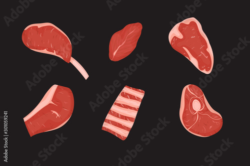 Set of meats cuts with fat.