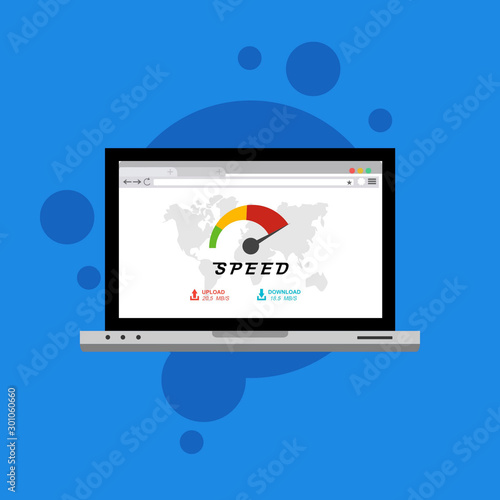 laptop acceleration icon vector template. Site Speed Test Concept Fast or Slow Load Modern vector illustration concept