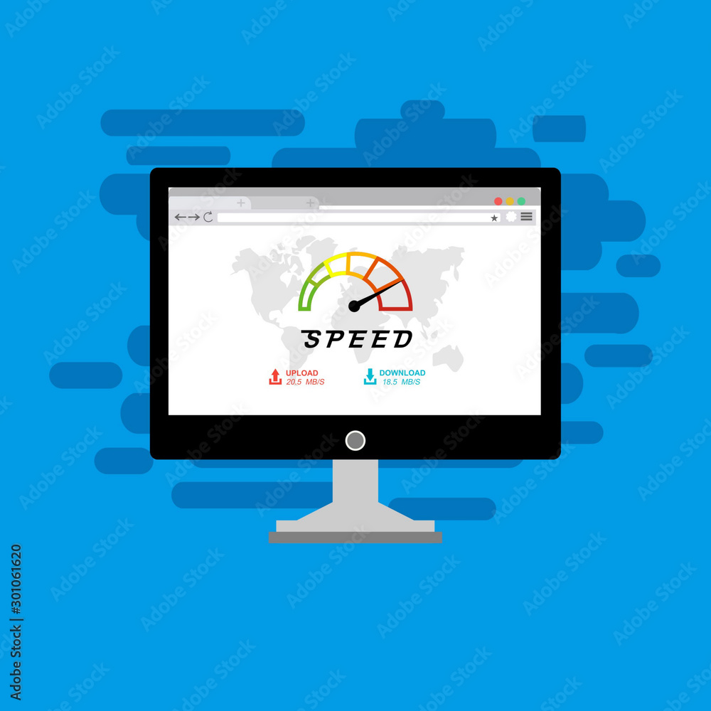 Laptop and internet speed. Loading page Seo and Development with Speedometer smartphone Technology