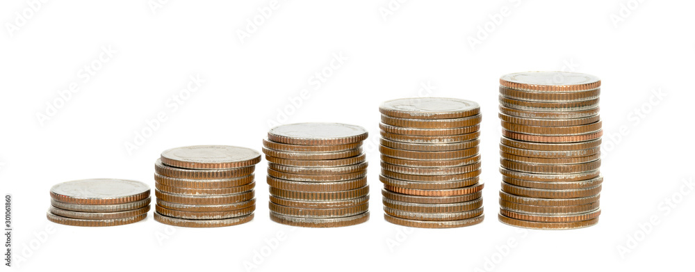 Coins stacks isolated on white background Coins stacks isolated on white background