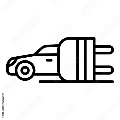 Electric car from a plug icon. Outline electric car from a plug vector icon for web design isolated on white background
