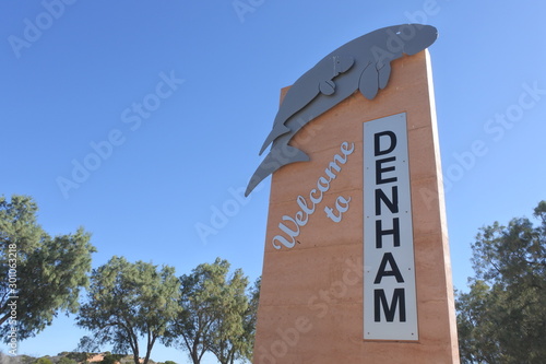 Dugongs on the Welcom to Denam road sign Shark Bay Western Australia