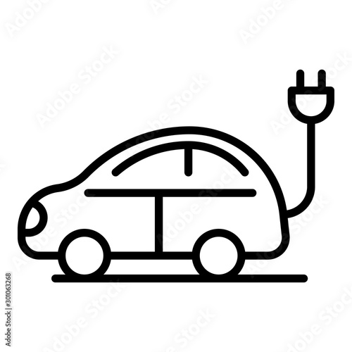 Electric car with plug icon. Outline electric car with plug vector icon for web design isolated on white background