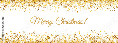 Merry Christmas and New Year card design. Gold glitter decoration