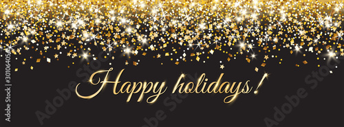 Merry Christmas and New Year card design. Gold glitter decoration