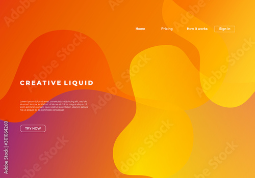 Creative liquid background for landing page template. Vector eps 10.
