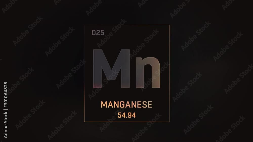 Manganese as Element 25 of the Periodic Table. Seamlessly looping 3D animation on grey illuminated atom design background with orbiting electrons. Design shows name, atomic weight and element number Manganese as Element 25 of the Periodic Table. Seamlessly looping 3D animation on grey illuminated atom design background with orbiting electrons. Design shows name, atomic weight and element number
