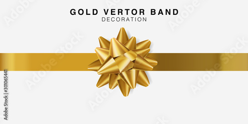 Bows golden realistic Band / Ribbon design. Decorative gift isolated on white background