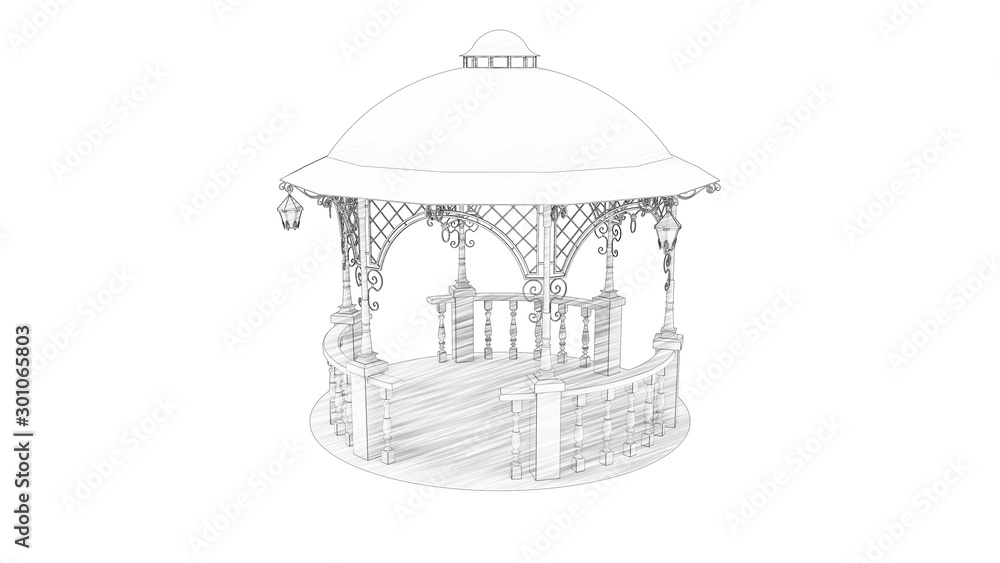 3d rendering of an empty gazebo isolated in white studio background 3d rendering of an empty gazebo isolated in white studio background