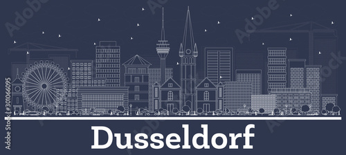 Outline Dusseldorf Germany City Skyline with White Buildings.