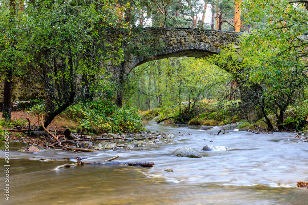 Navalacarreta bridge on the Eresma river as it passes through Valsain, Segovia, Spain Navalacarreta bridge on the Eresma river as it passes through Valsain, Segovia, Spain