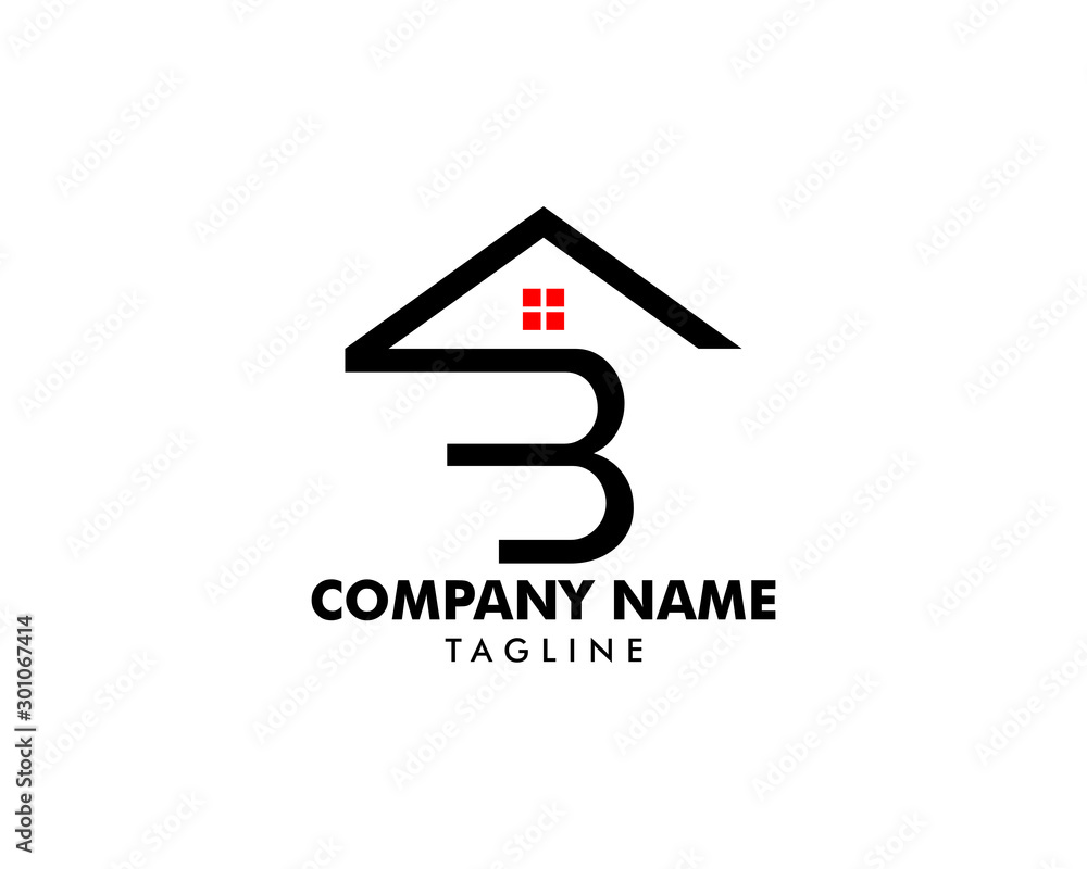 Initial Letter B with House Logo Stock Vector | Adobe Stock