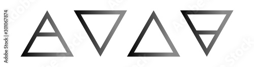 Alchemical symbols of the four elements. Magic monochrome icons of air, water, fire and earth in the style of triangles. Set of vector logos