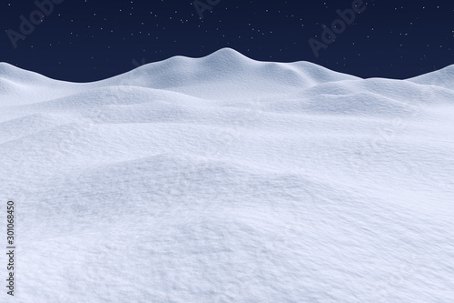 White snow hills under night sky