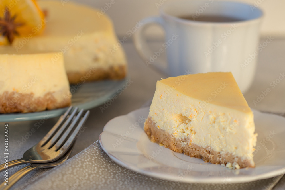 Christmas orange cheesecake with mascarpone. Festive Christmas cheesecake traditional winter cake recipe .